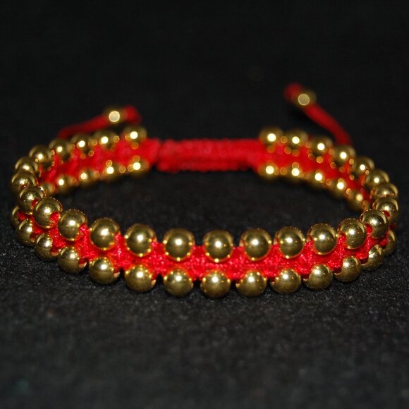 Golden Double Bead Bracelet,Drawstring Threat Bracelet,Golden Bracelet - Picture 1 of 2